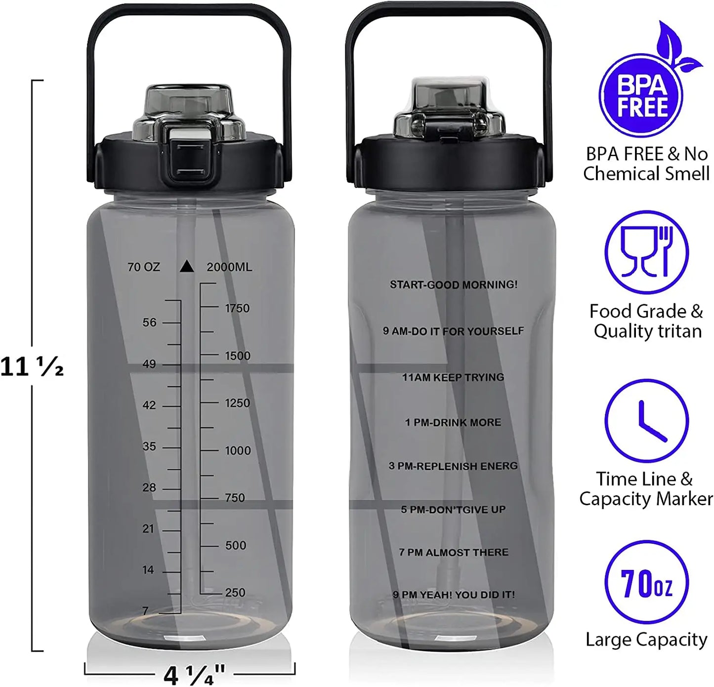 Motivational Water Bottle - Time Marker and Leak-Resistant Hydration