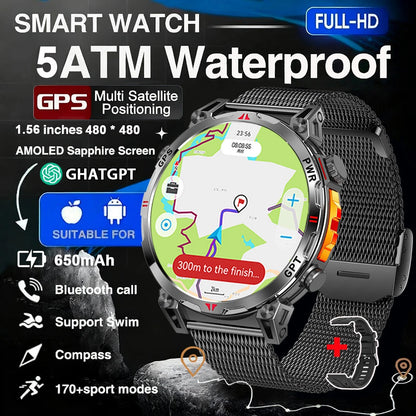 Military GPS Smart Watch - 5ATM Waterproof Rugged Tracker