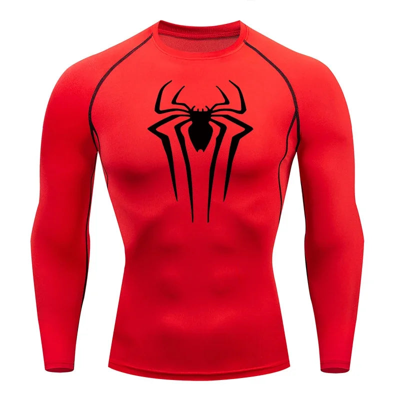 Men's Spider Print Long Sleeve Compression Shirt