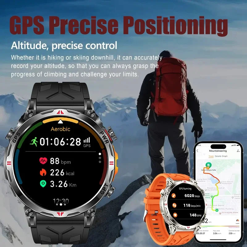 Military GPS Smart Watch - 5ATM Waterproof Rugged Tracker