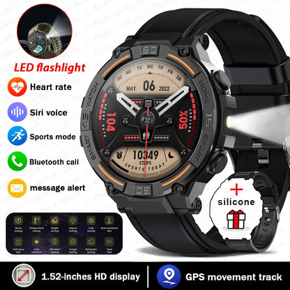 Military Rugged Smart Watch - HD Screen with Flashlight