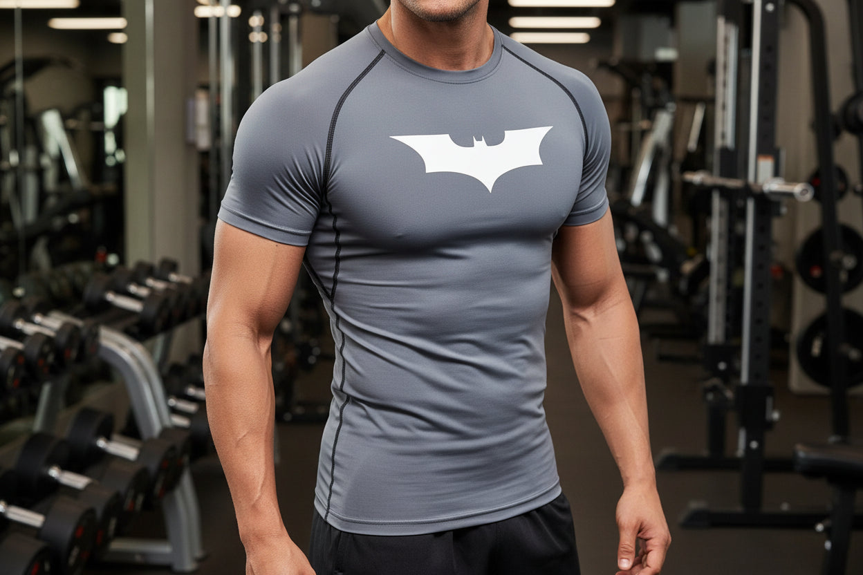 Men's Bat Print Compression Shirt - Performance Running & Gym T-Shirt