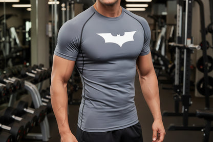 Men's Bat Print Compression Shirt - Performance Running & Gym T-Shirt