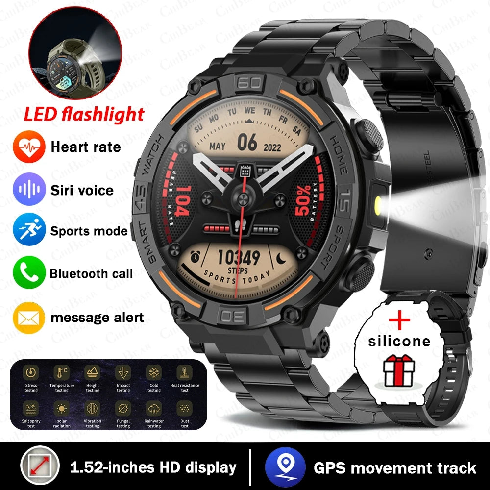 Military Rugged Smart Watch - HD Screen with Flashlight