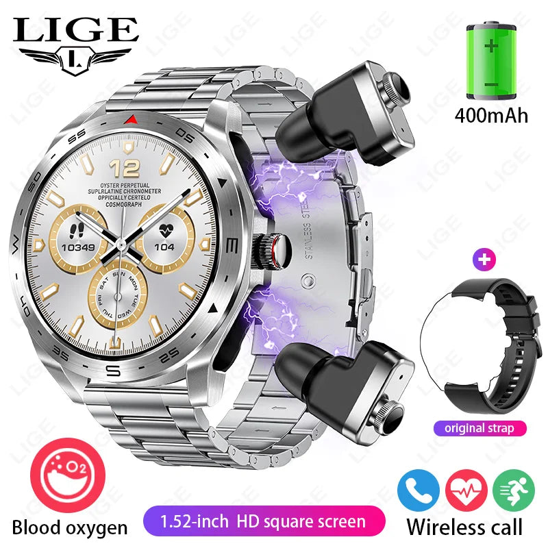 LIGE 2-in-1 Smart Watch with Earbuds - AMOLED Fitness Tracker