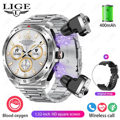 LIGE 2-in-1 Smart Watch with Earbuds - AMOLED Fitness Tracker