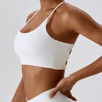 Cross-Back Strappy Sports Bra - Padded Low-Impact Yoga Top