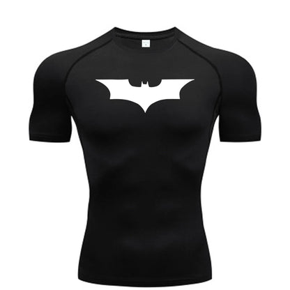 Men's Bat Print Compression Shirt - Performance Running & Gym T-Shirt