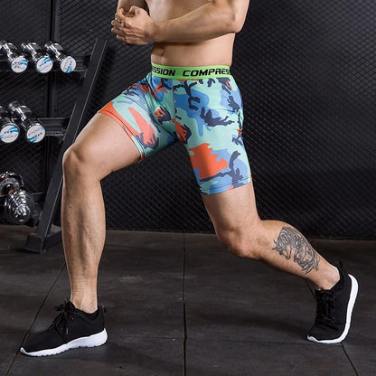Men's Compression Shorts - 3D Camo Print Performance Tights for Gym & Running