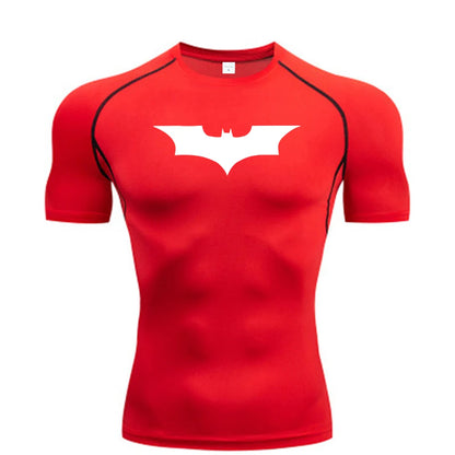 Men's Bat Print Compression Shirt - Performance Running & Gym T-Shirt