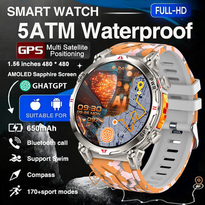 Military GPS Smart Watch - 5ATM Waterproof Rugged Tracker