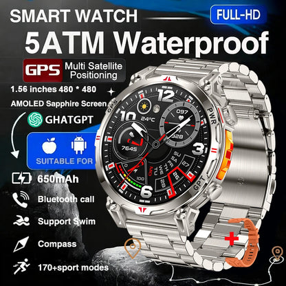 Military GPS Smart Watch - 5ATM Waterproof Rugged Tracker