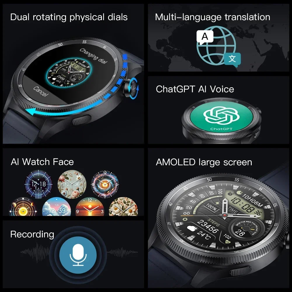 KUMI Gear GT3 AMOLED Smart Watch - AI Voice and Bluetooth Calling