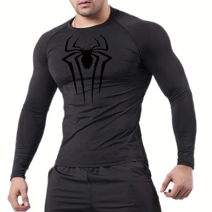 Men's Spider Print Long Sleeve Compression Shirt