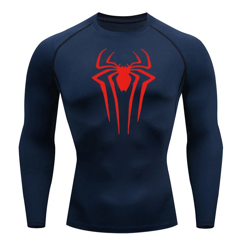 Men's Spider Print Long Sleeve Compression Shirt