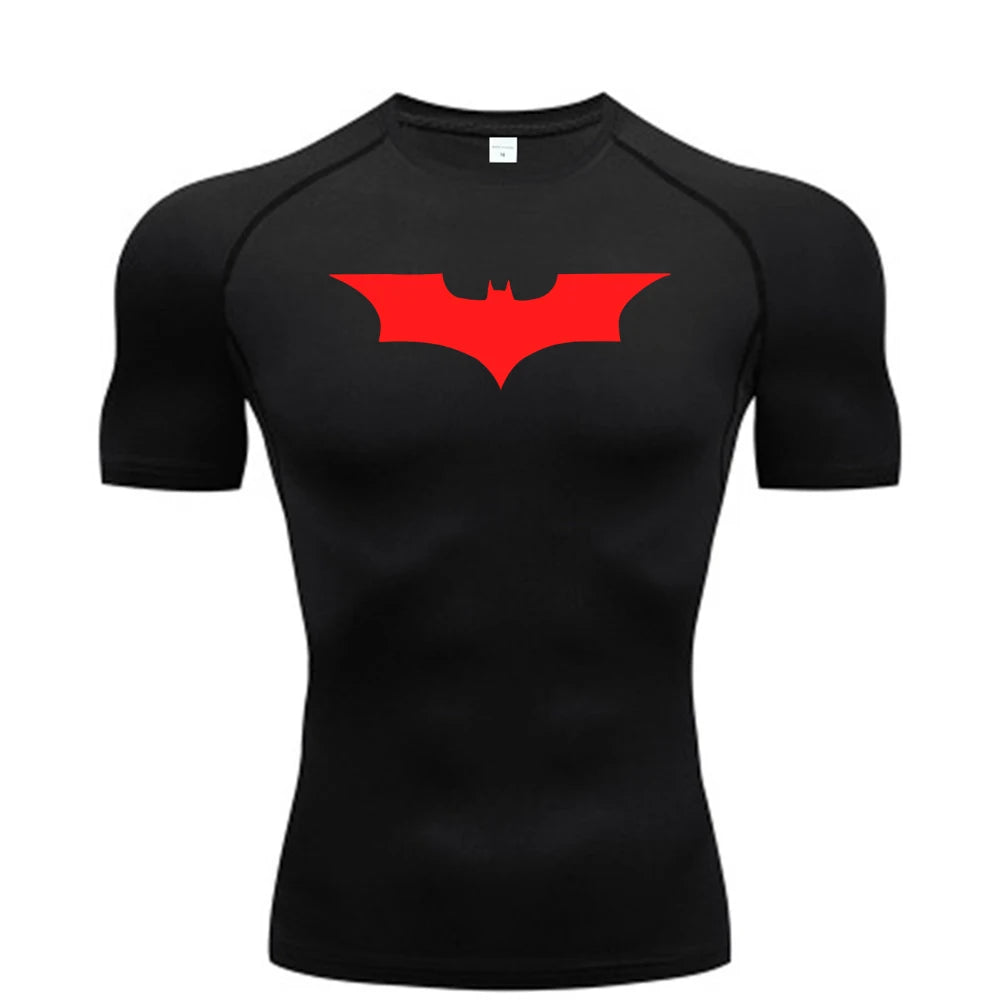 Men's Bat Print Compression Shirt - Performance Running & Gym T-Shirt