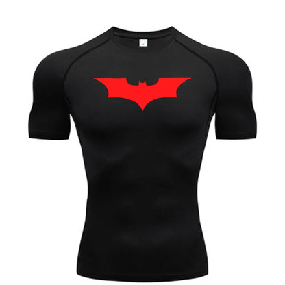 Men's Bat Print Compression Shirt - Performance Running & Gym T-Shirt