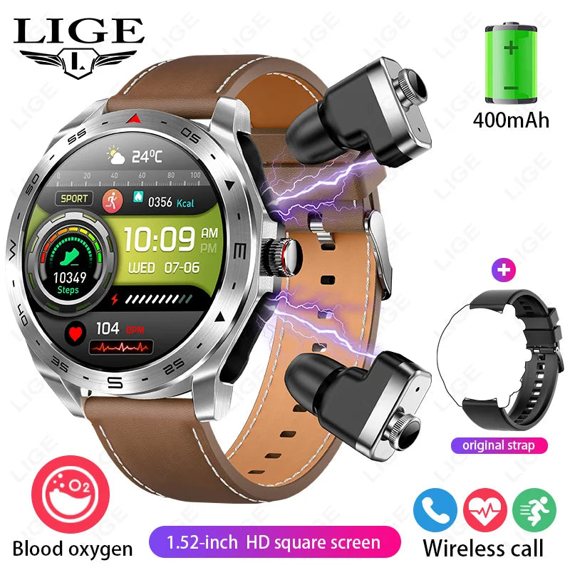 LIGE 2-in-1 Smart Watch with Earbuds - AMOLED Fitness Tracker