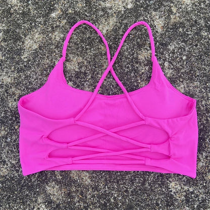 Cross-Back Strappy Sports Bra - Padded Low-Impact Yoga Top