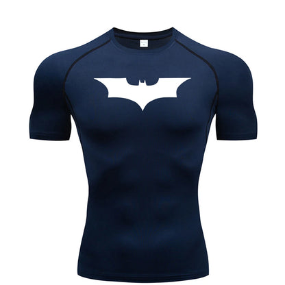 Men's Bat Print Compression Shirt - Performance Running & Gym T-Shirt